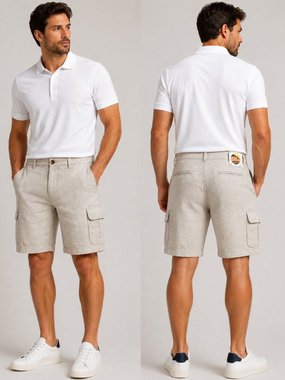 C&C California Men's 100% Linen Light Beige Cargo Shorts – NWT